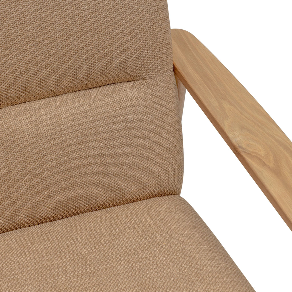 Mysa Armchair Camel Beige Fabric Solid American Oak