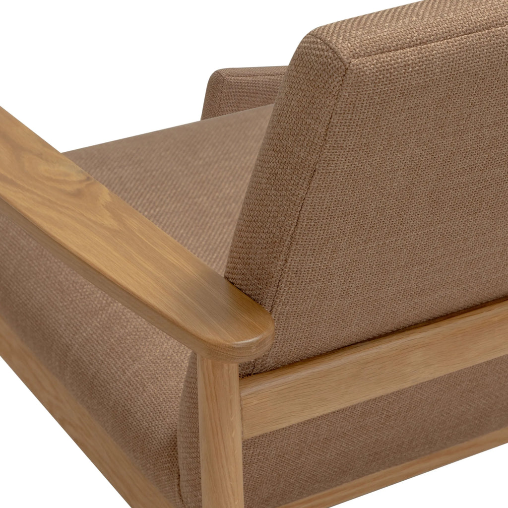 Mysa Armchair Camel Beige Fabric Solid American Oak