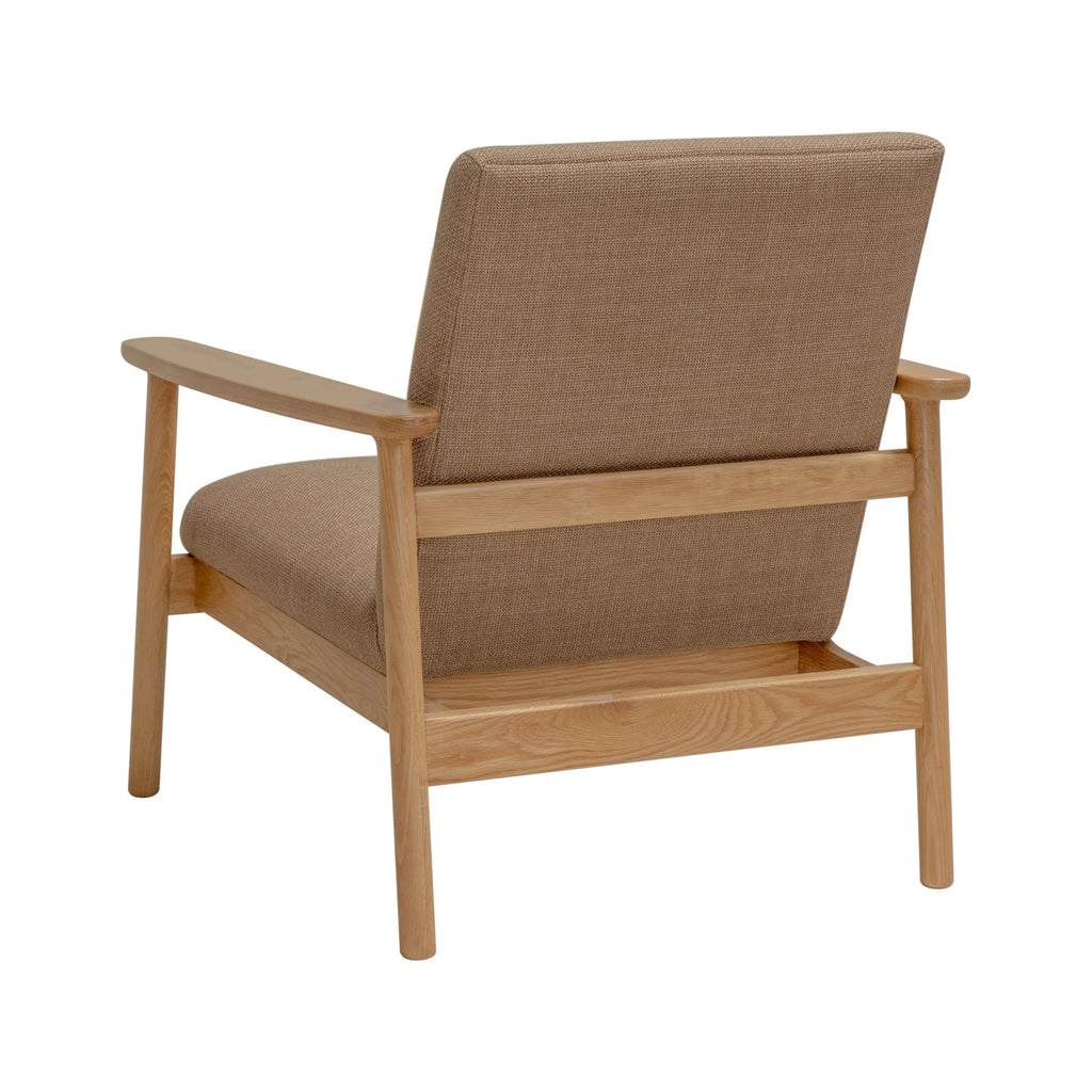 Mysa Armchair Camel Beige Fabric Solid American Oak
