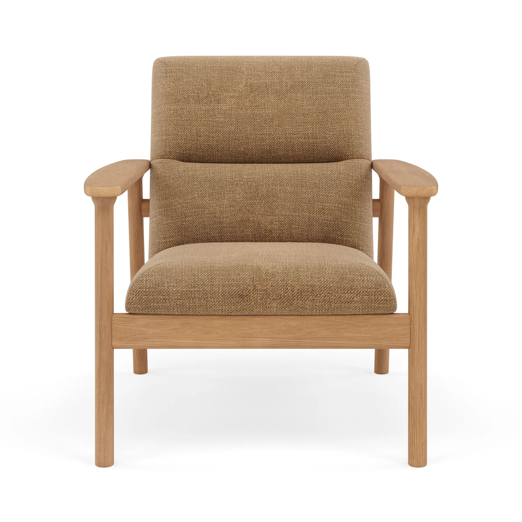 Mysa Armchair Camel Beige Fabric Solid American Oak