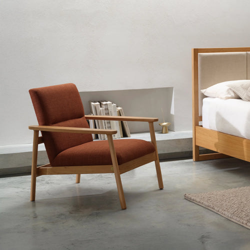 Mysa Armchair Caramel Fabric Solid American Oak