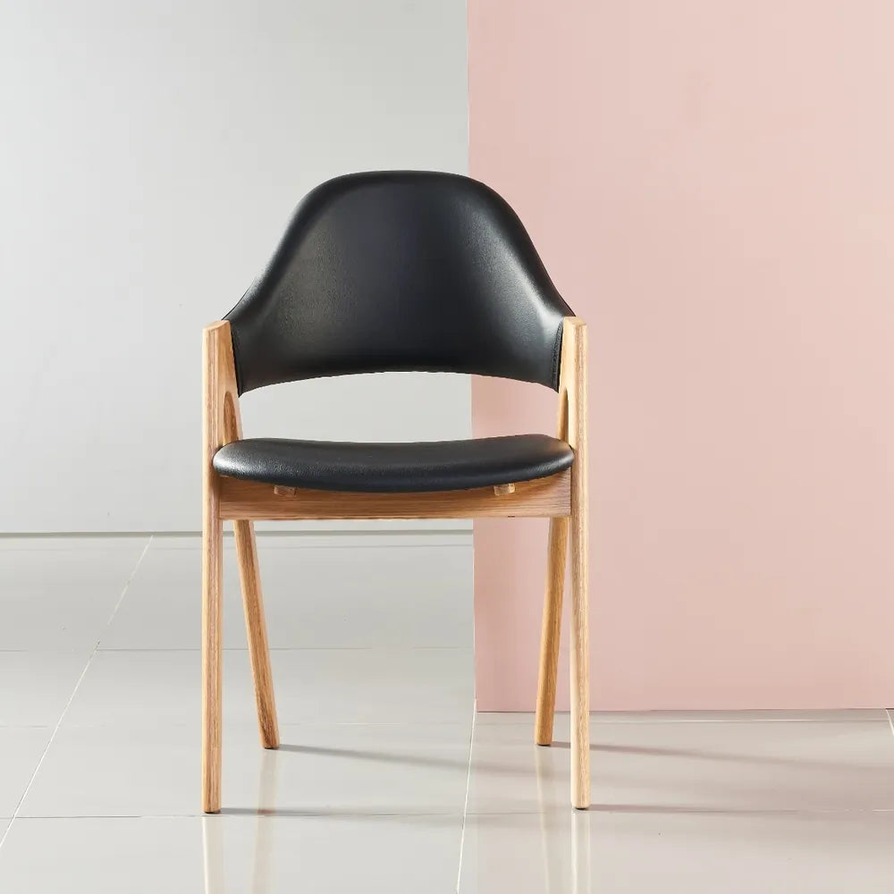 Nestor Dining Chair Black Leather Solid American Oak