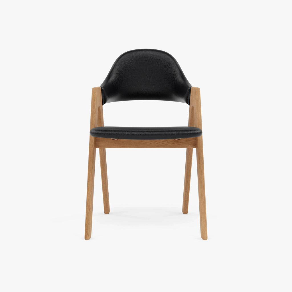Nestor Dining Chair Black Leather Solid American Oak