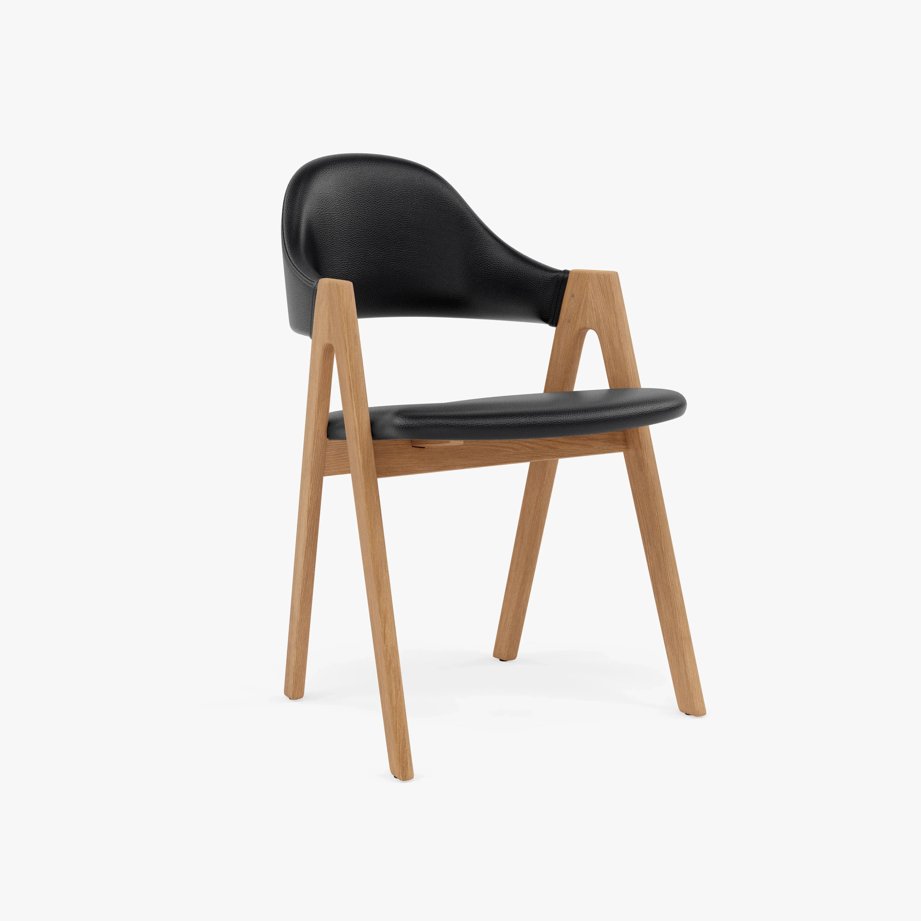Nestor Dining Chair Black Leather Solid American Oak