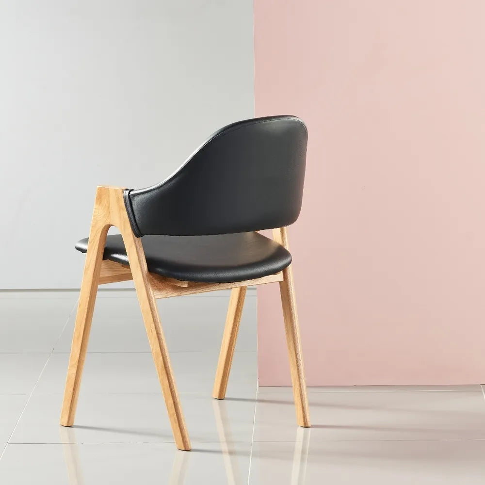 Nestor Dining Chair Black Leather Solid American Oak