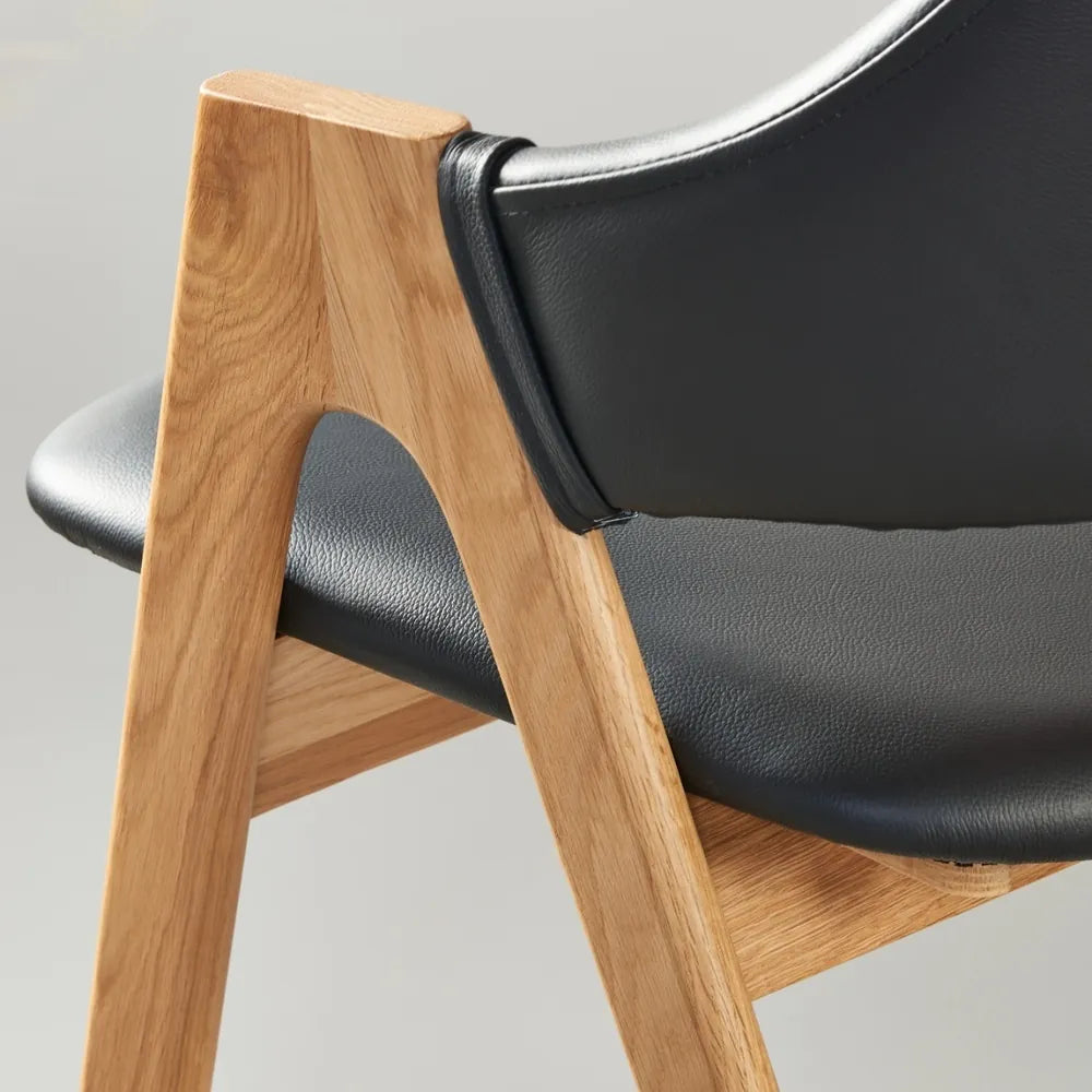 Nestor Dining Chair Black Leather Solid American Oak