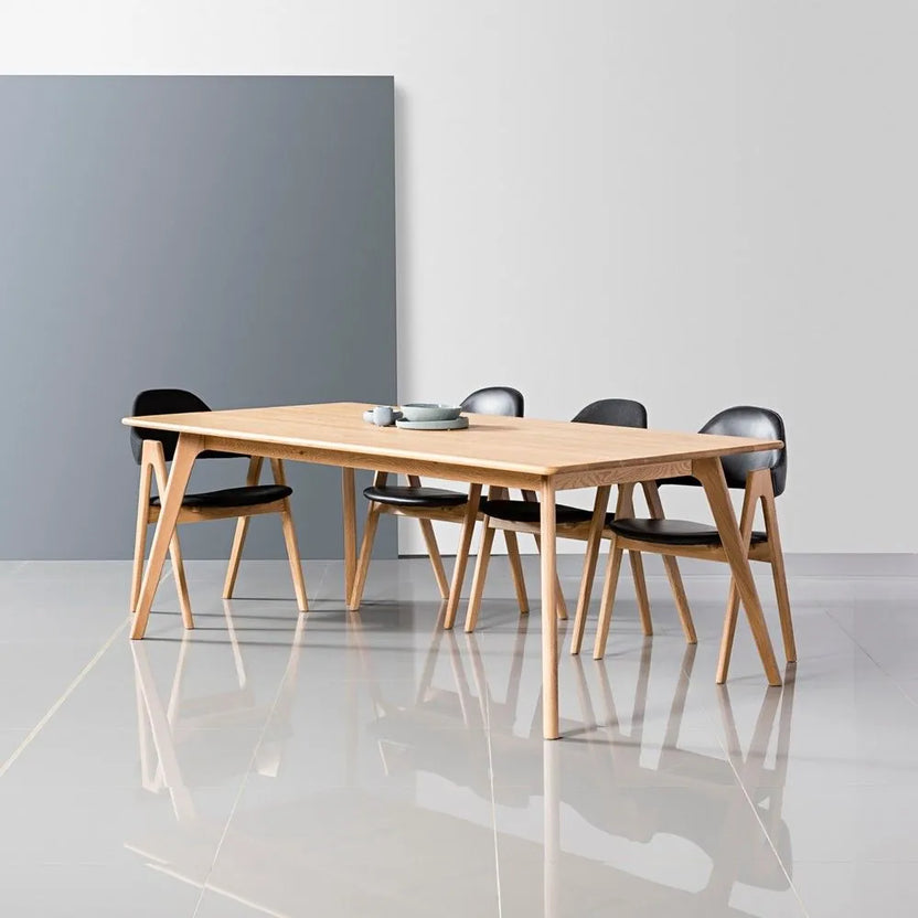 Nestor Dining Chair Black Leather Solid American Oak