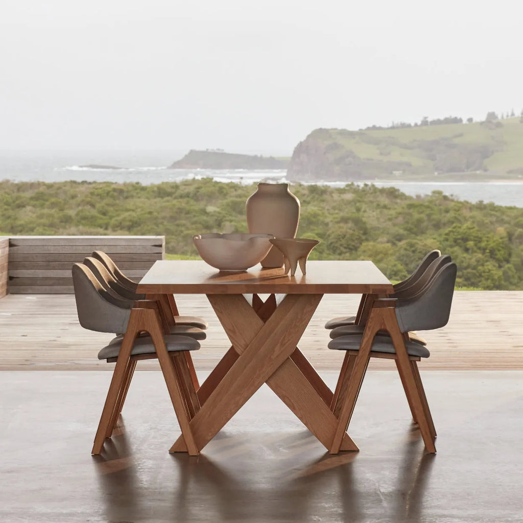 Nestor Dining Chair Cement Gray Fabric Solid American Oak