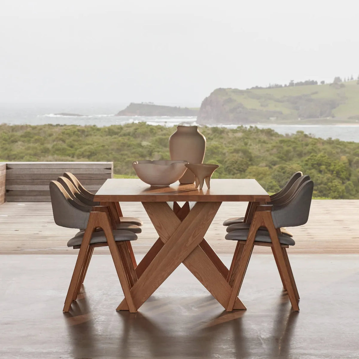 Nestor Dining Chair Cement Gray Fabric Solid American Oak