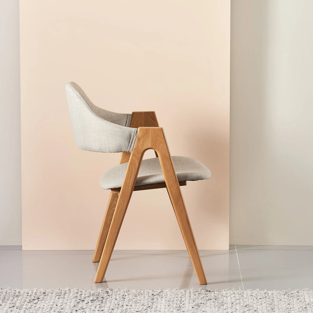 Nestor Dining Chair Cement Gray Fabric Solid American Oak