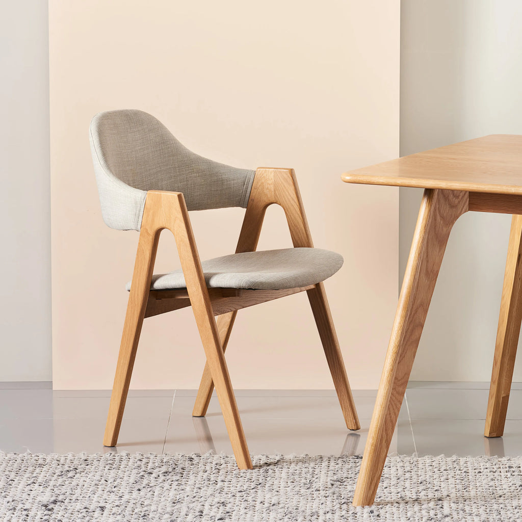 Nestor Dining Chair Cement Gray Fabric Solid American Oak