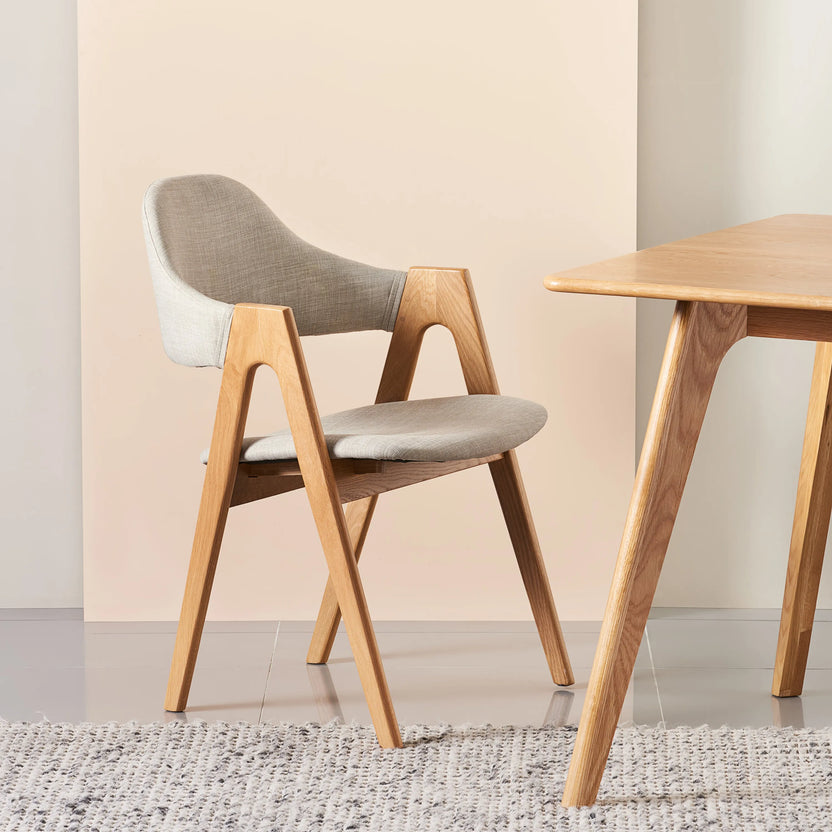 Nestor Dining Chair Cement Gray Fabric Solid American Oak