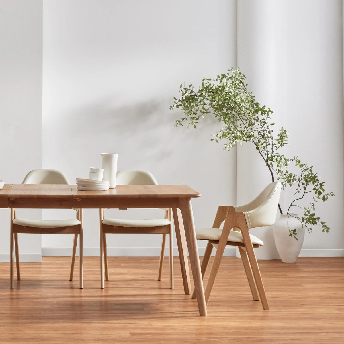 Nestor Dining Chair Cream Leather Solid American Oak