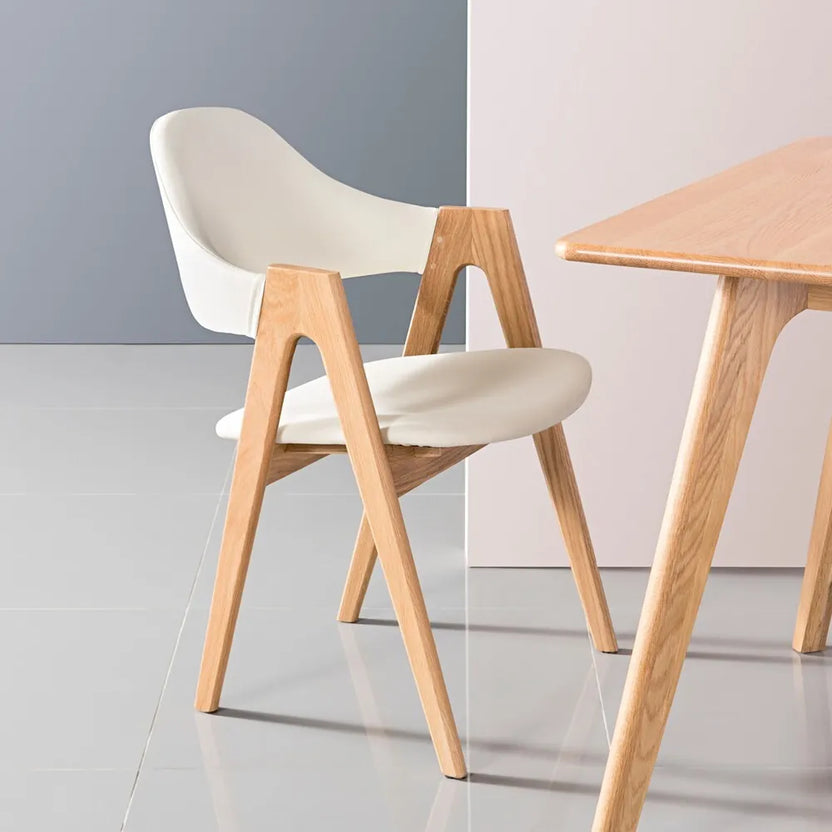 Nestor Dining Chair Cream Leather Solid American Oak