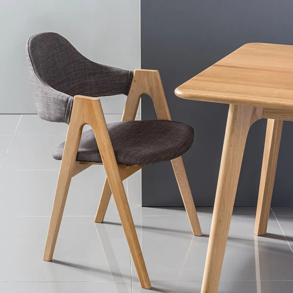 Nestor Dining Chair Light Gray Fabric Solid American Oak