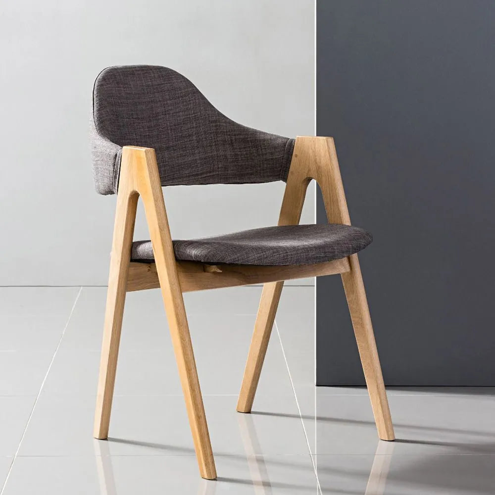 Nestor Dining Chair Light Gray Fabric Solid American Oak