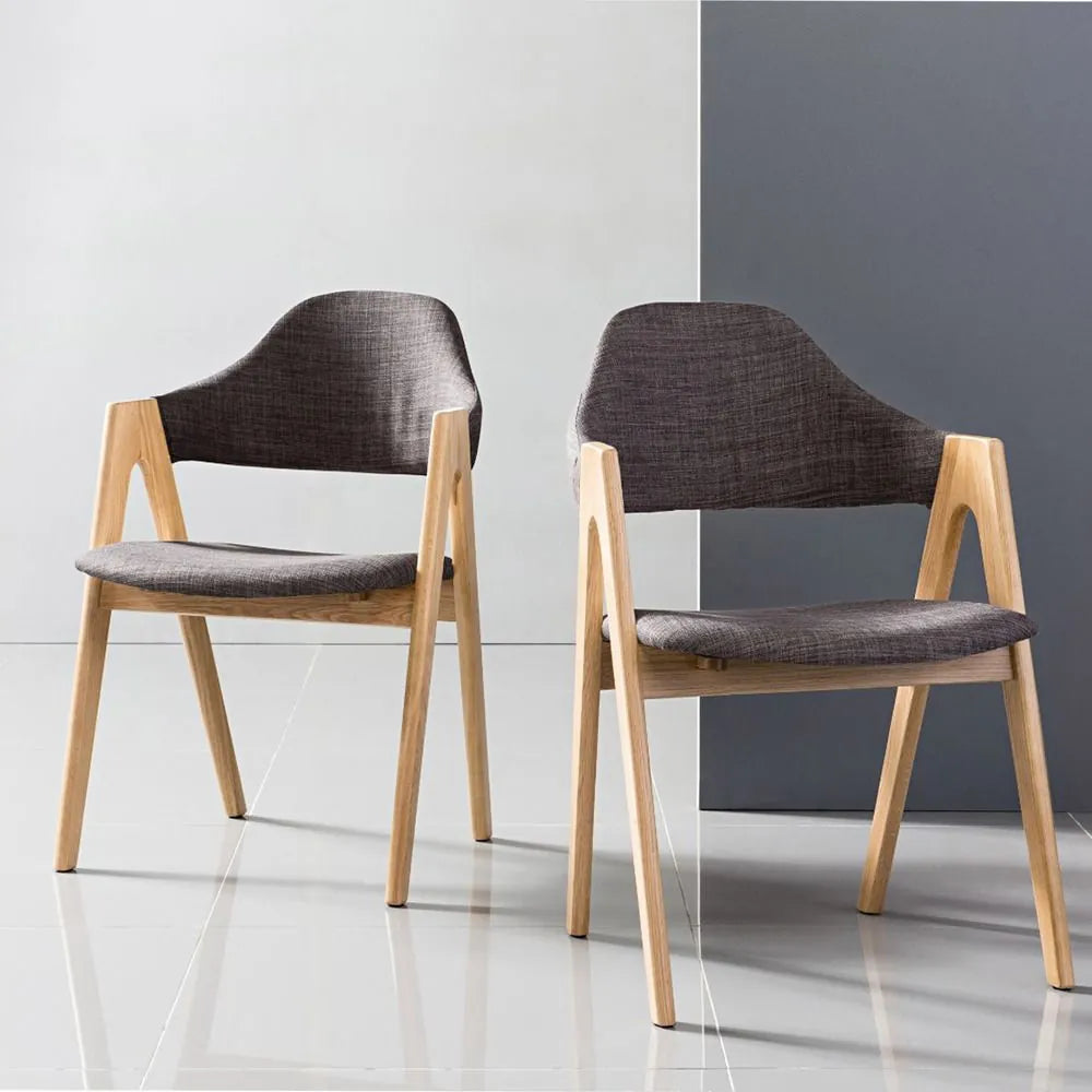 Nestor Dining Chair Light Gray Fabric Solid American Oak