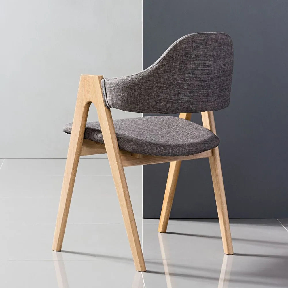 Nestor Dining Chair Light Gray Fabric Solid American Oak