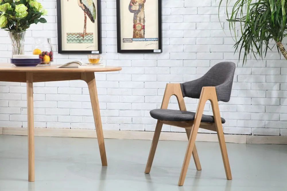 Nestor Dining Chair Light Gray Fabric Solid American Oak