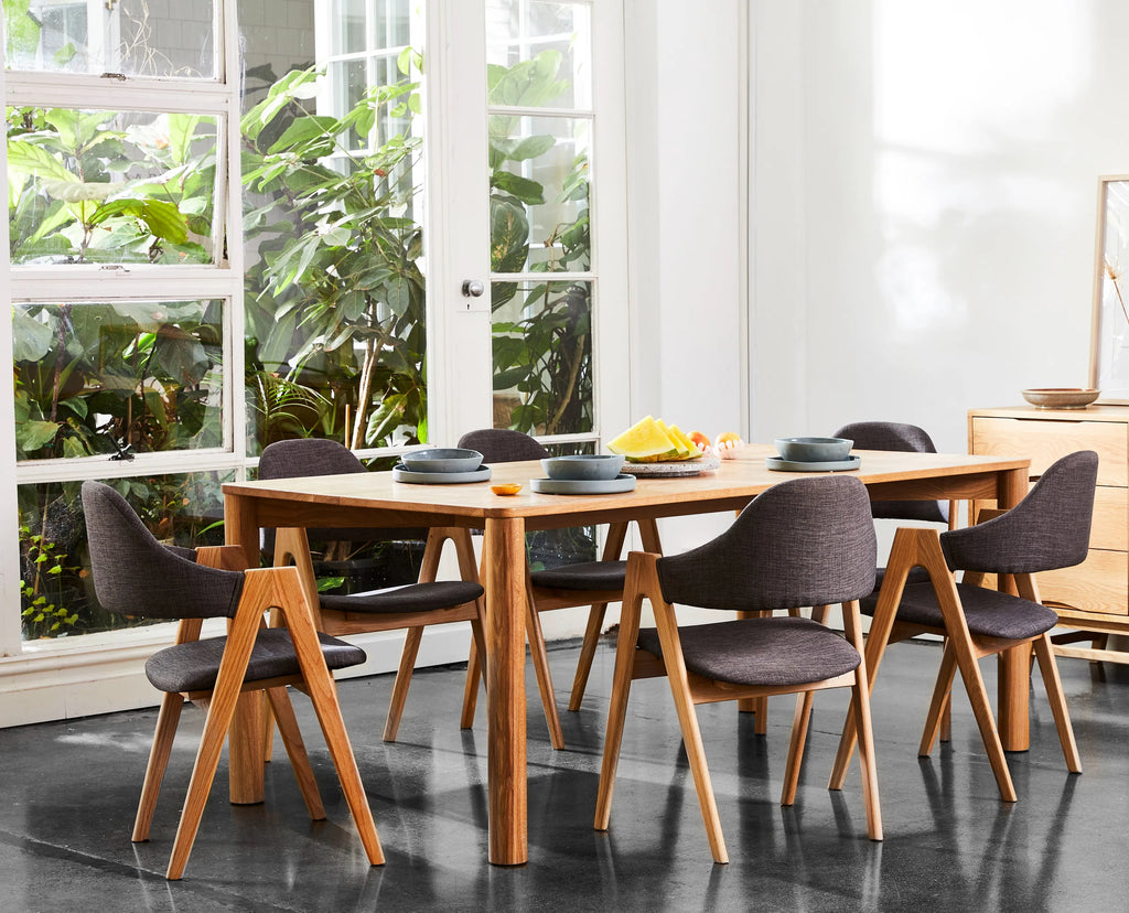 Nestor Dining Chair Light Gray Fabric Solid American Oak