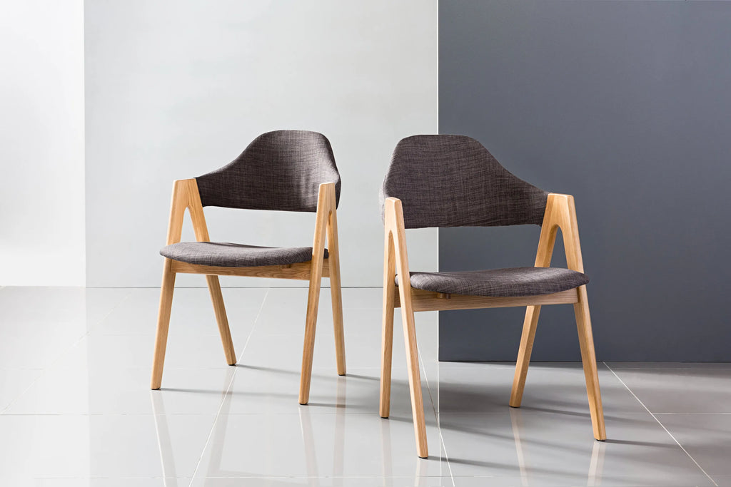 Nestor Dining Chair Light Gray Fabric Solid American Oak