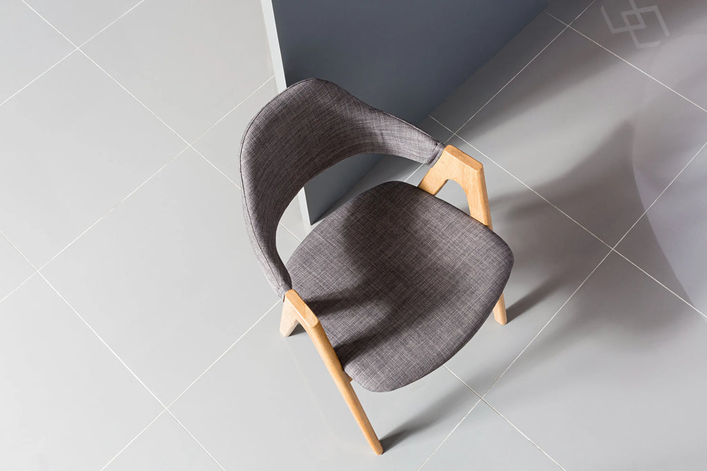 Nestor Dining Chair Light Gray Fabric Solid American Oak