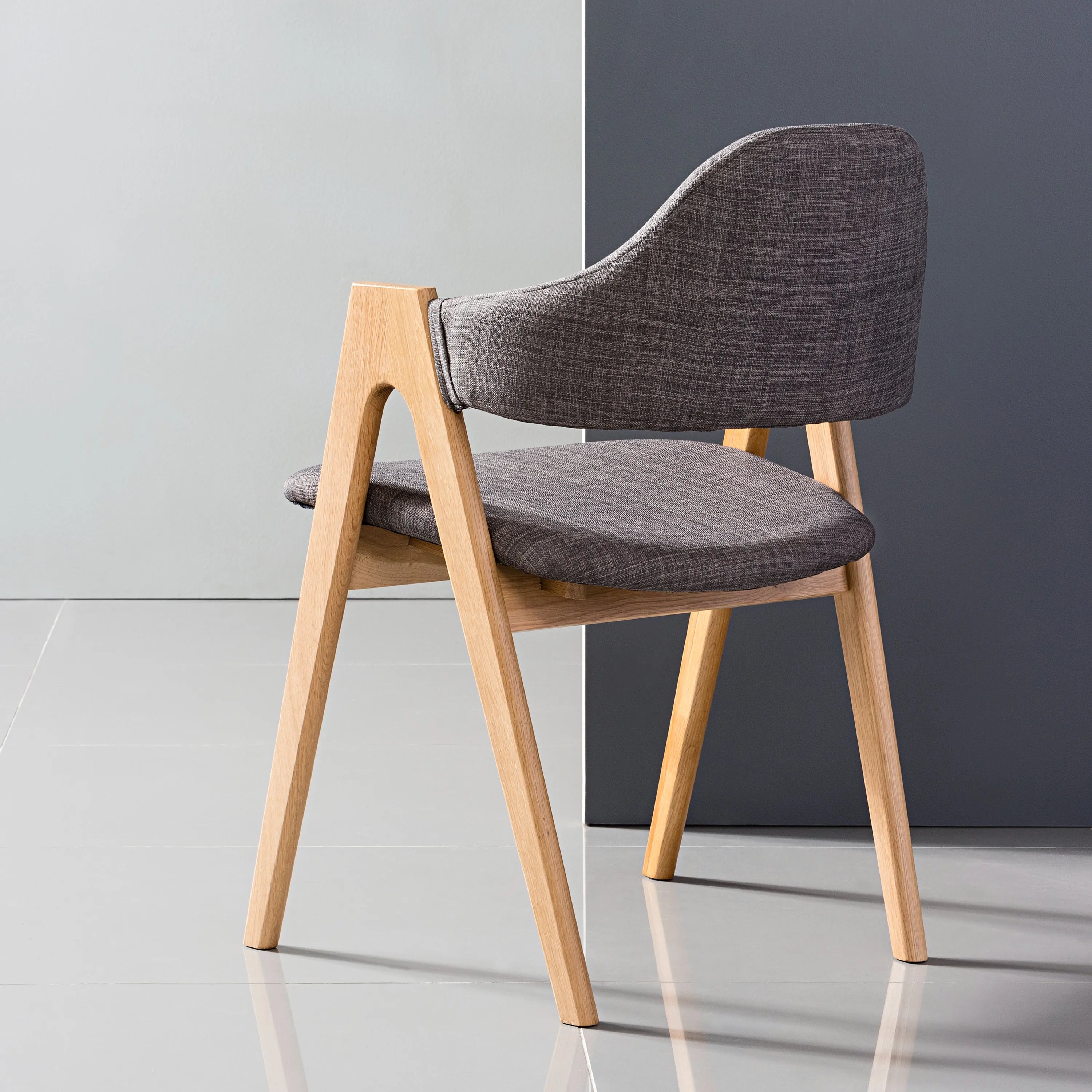 Nestor Dining Chair Light Gray Fabric Solid American Oak