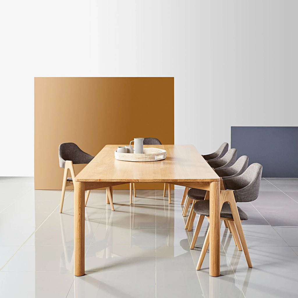 Nestor Dining Chair Light Gray Fabric Solid American Oak