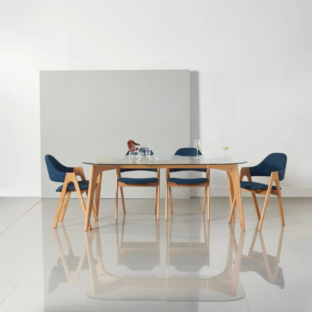 Nestor Dining Chair Midnight Blue Fabric Solid American Oak