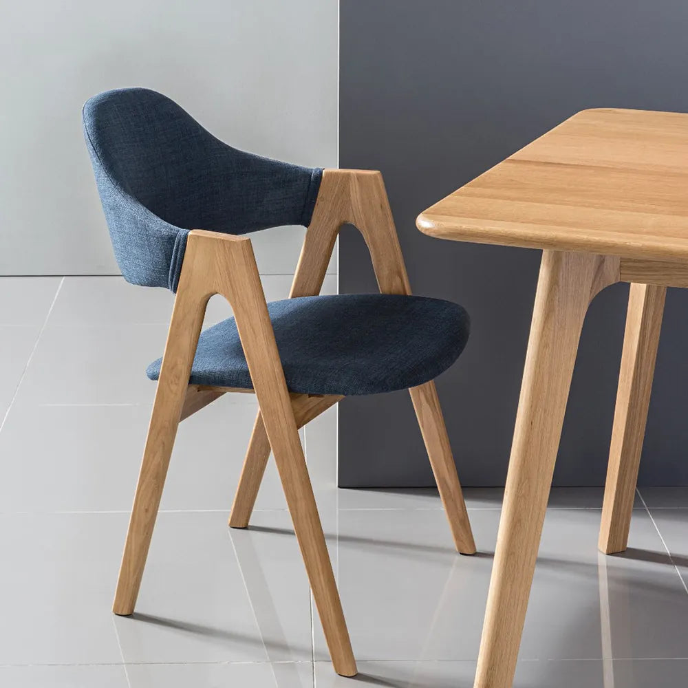 Nestor Dining Chair Midnight Blue Fabric Solid American Oak