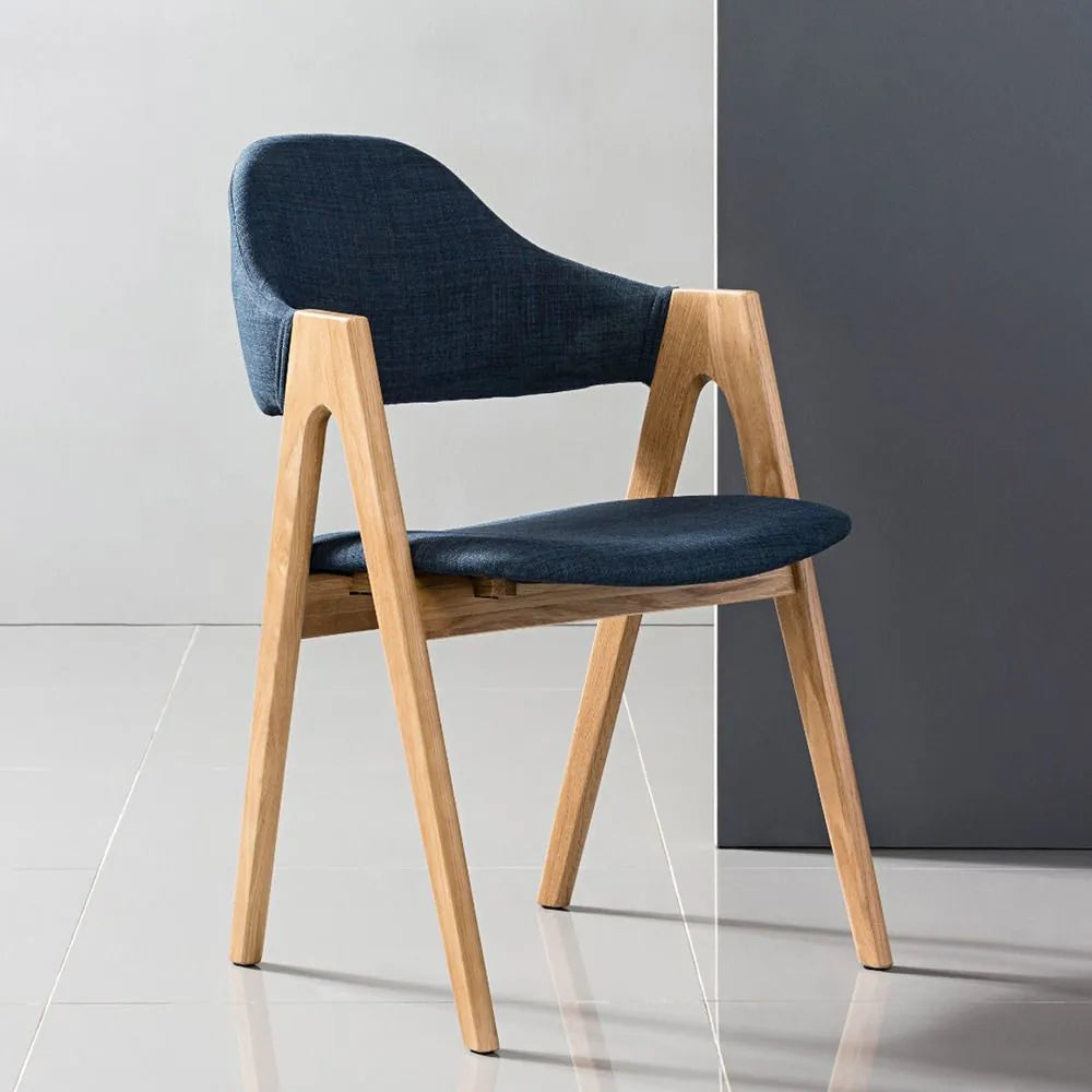Nestor Dining Chair Midnight Blue Fabric Solid American Oak