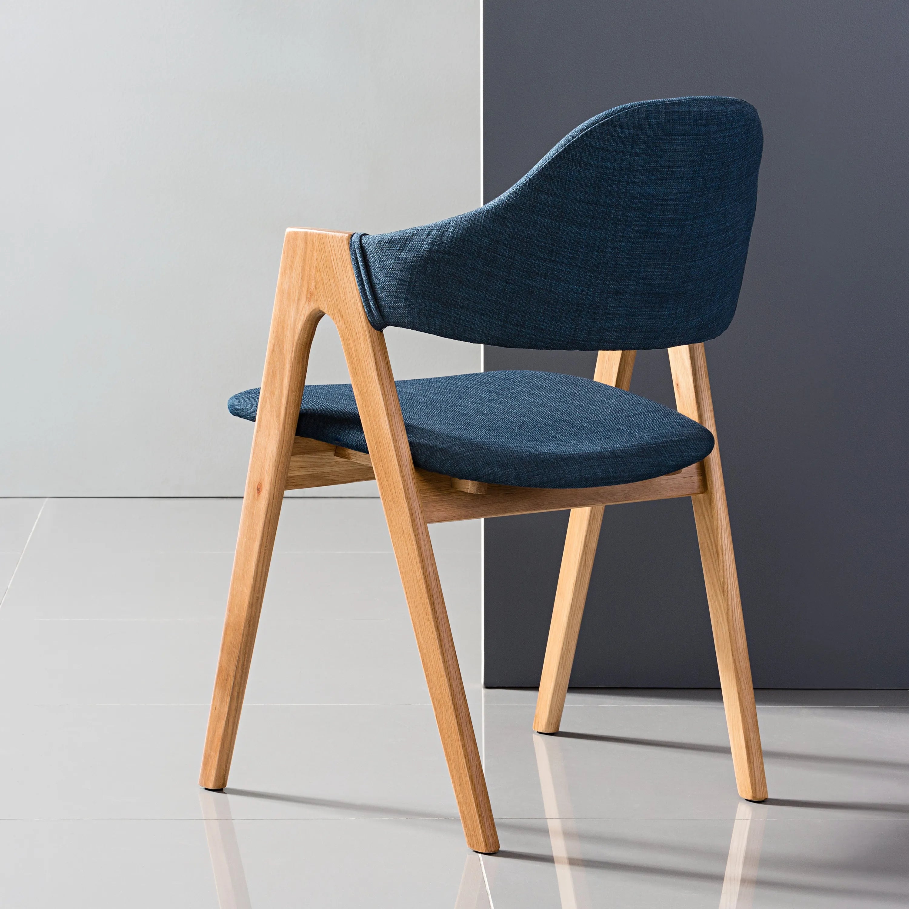 Nestor Dining Chair Midnight Blue Fabric Solid American Oak