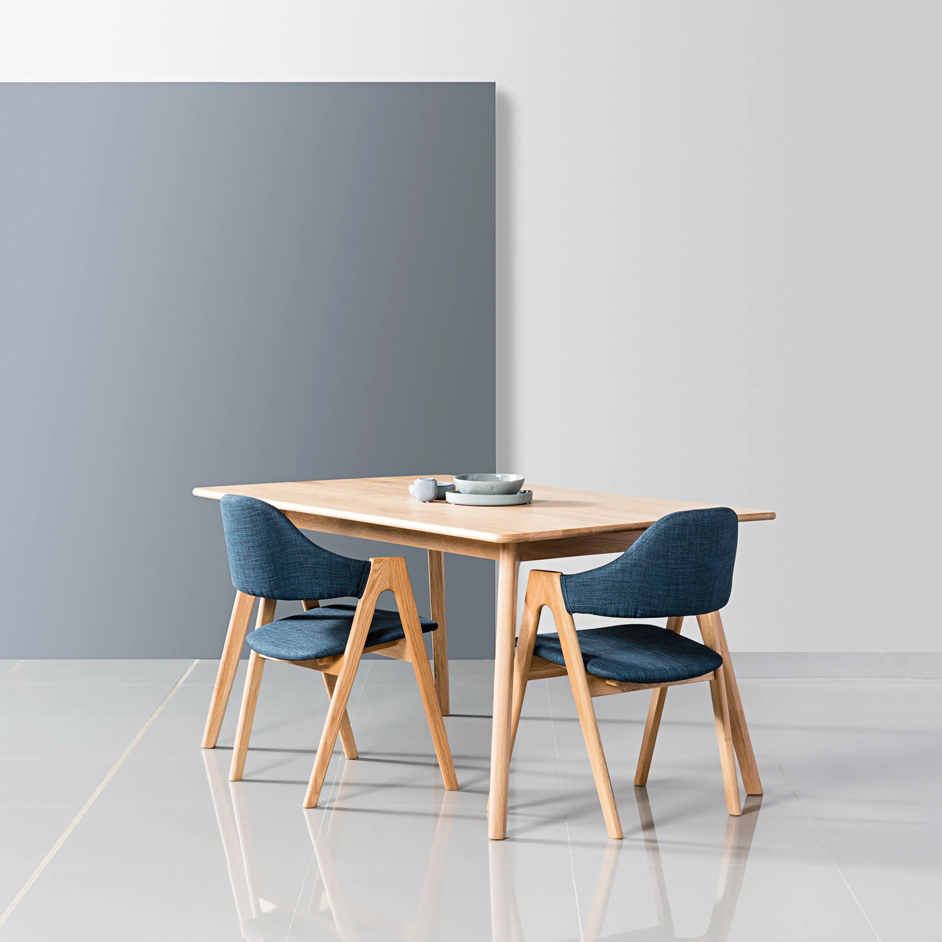Nestor Dining Chair Midnight Blue Fabric Solid American Oak