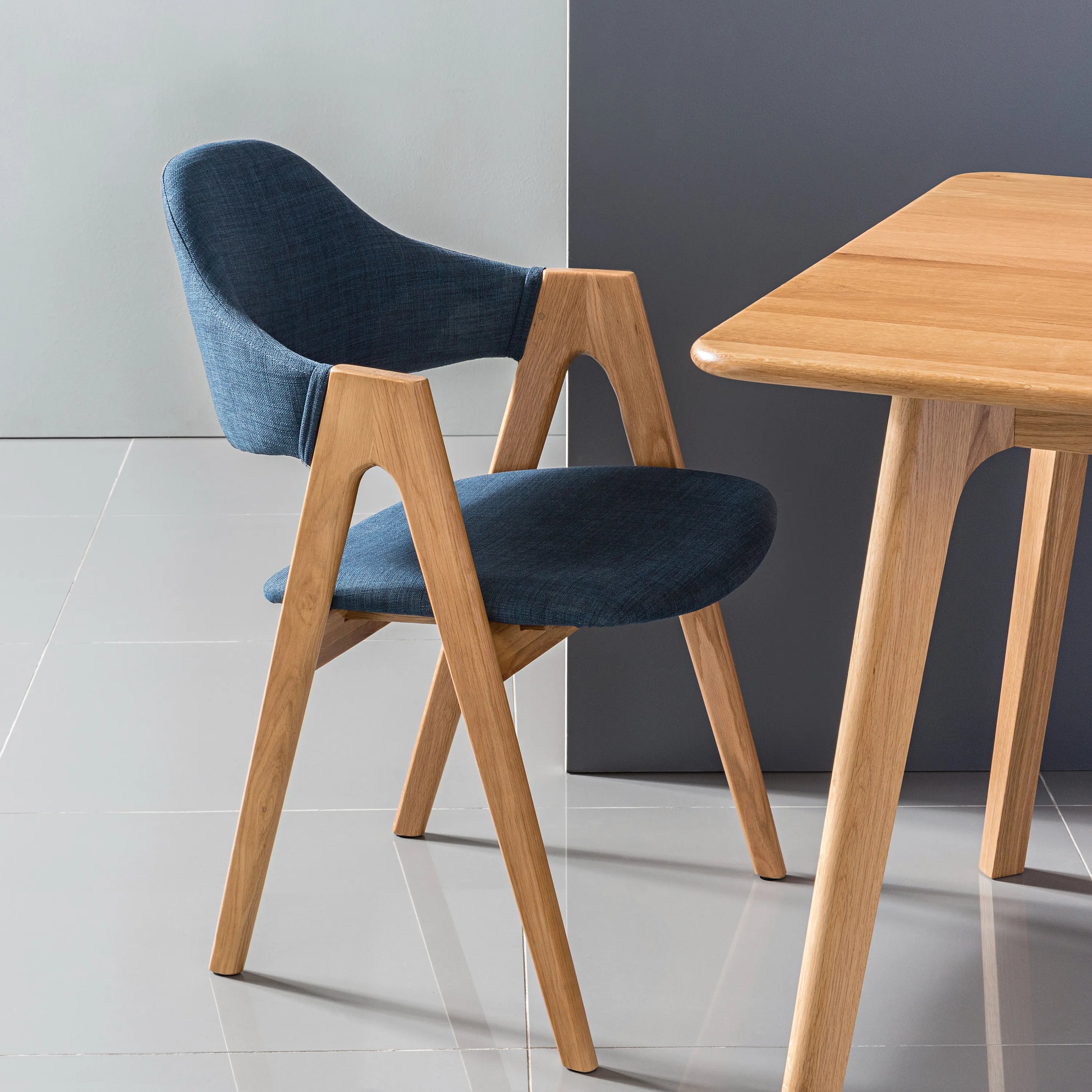Nestor Dining Chair Midnight Blue Fabric Solid American Oak