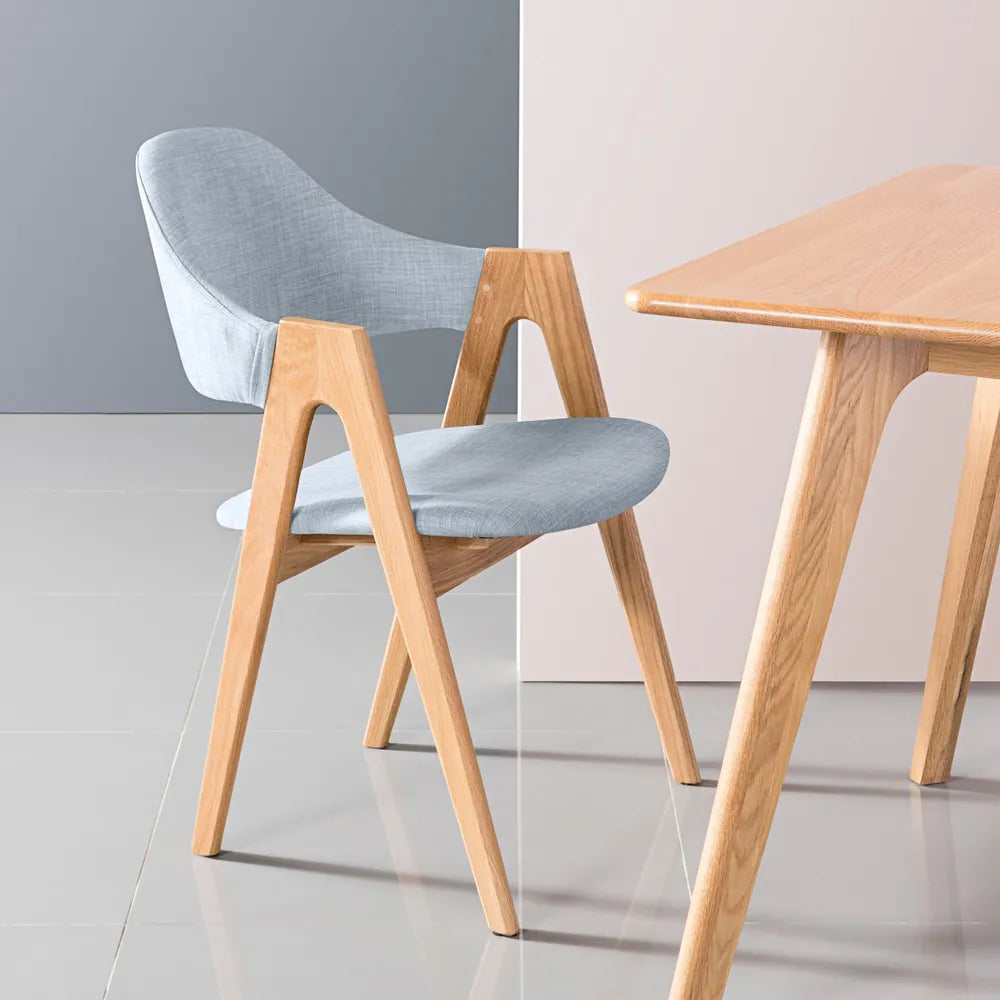 Nestor Dining Chair Pale Blue Fabric Solid American Oak