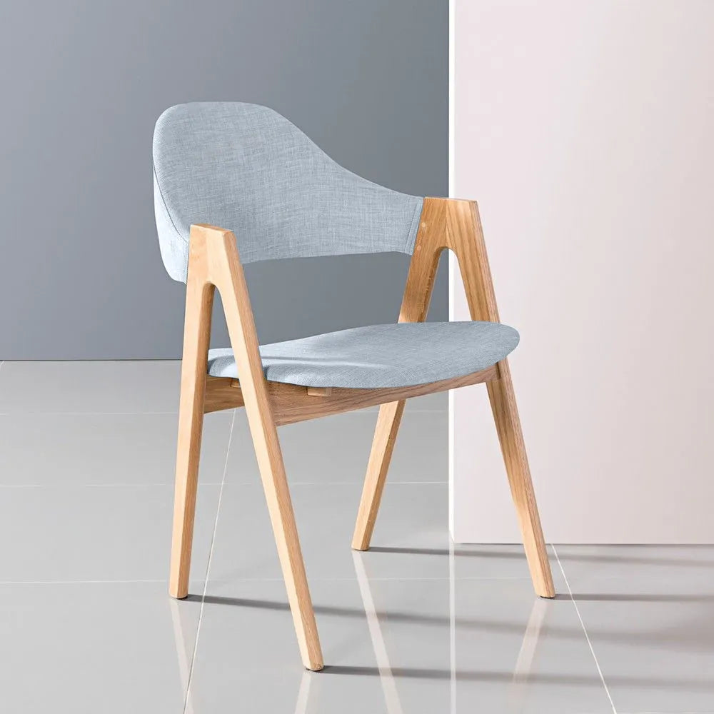 Nestor Dining Chair Pale Blue Fabric Solid American Oak