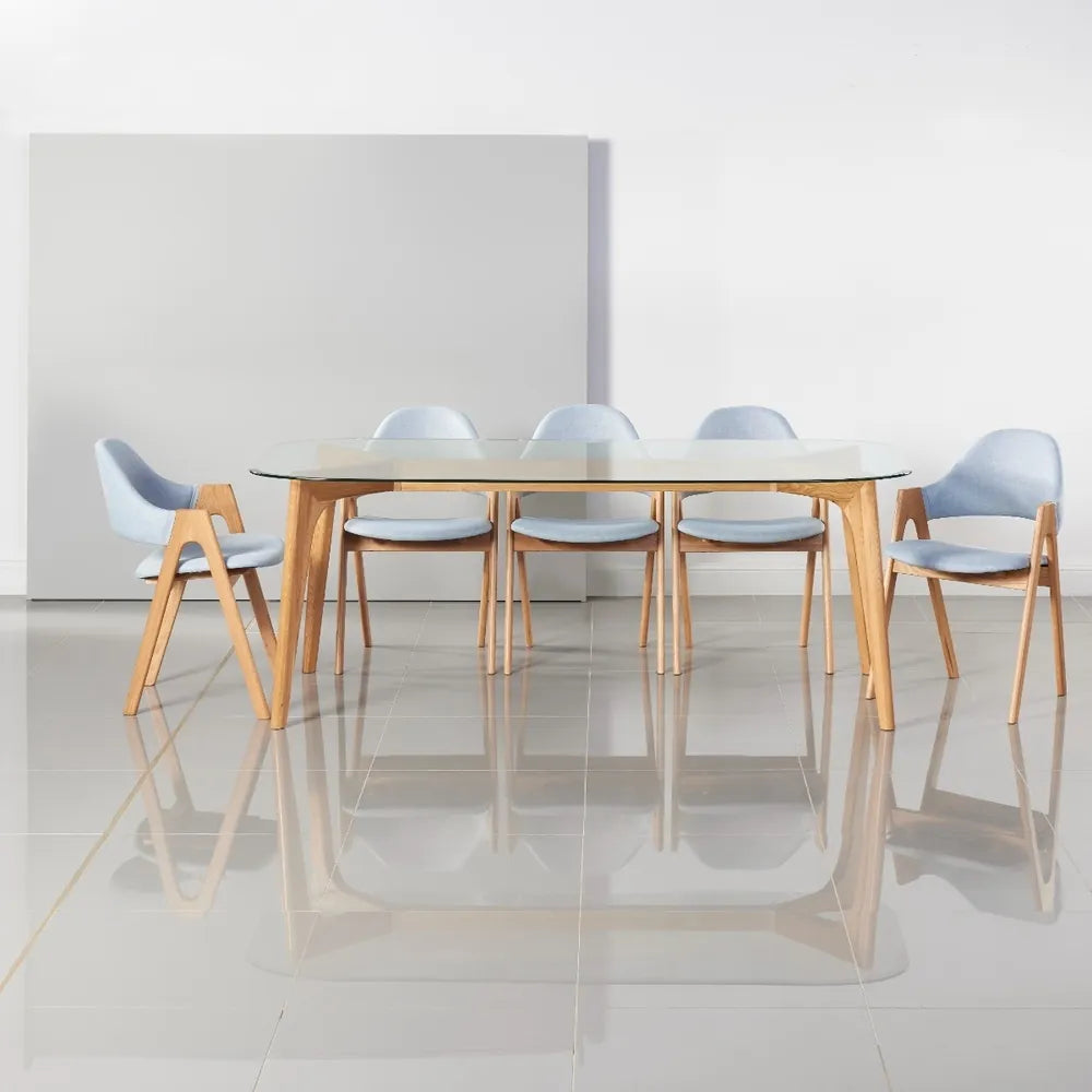 Nestor Dining Chair Pale Blue Fabric Solid American Oak