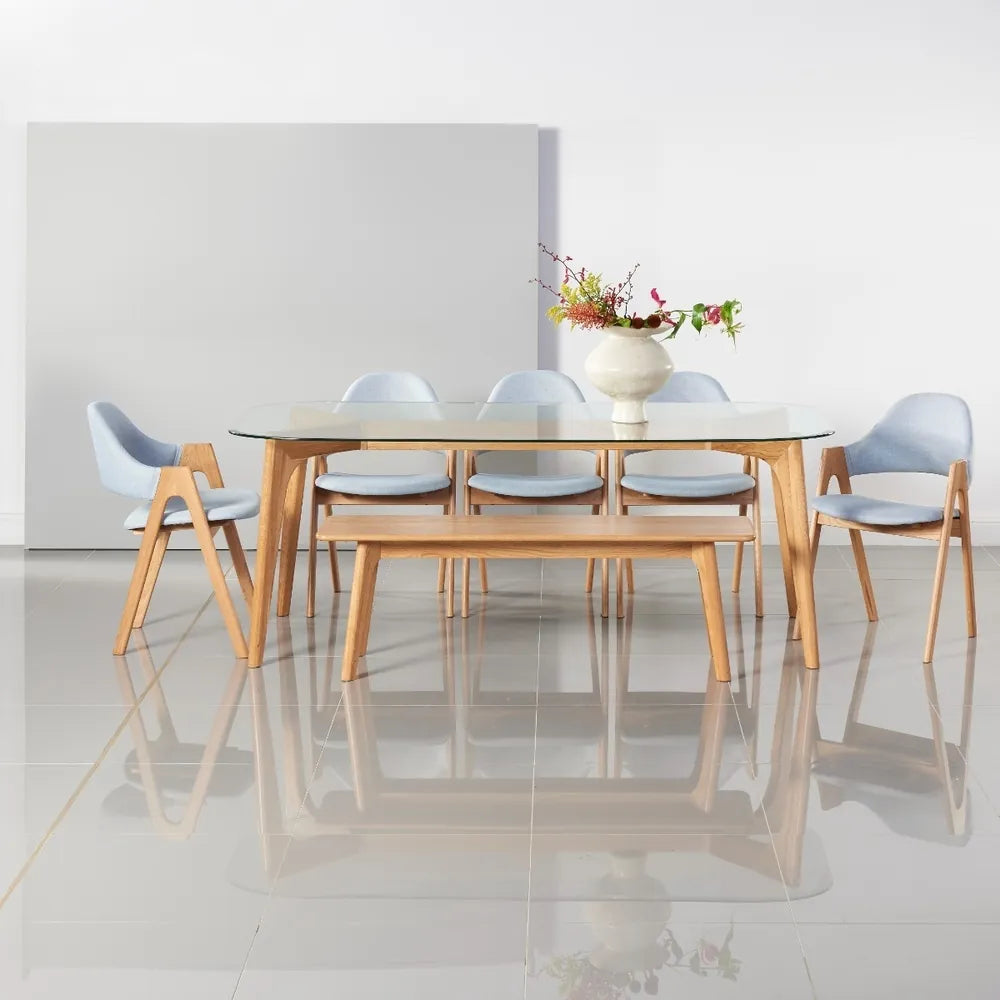 Nestor Dining Chair Pale Blue Fabric Solid American Oak