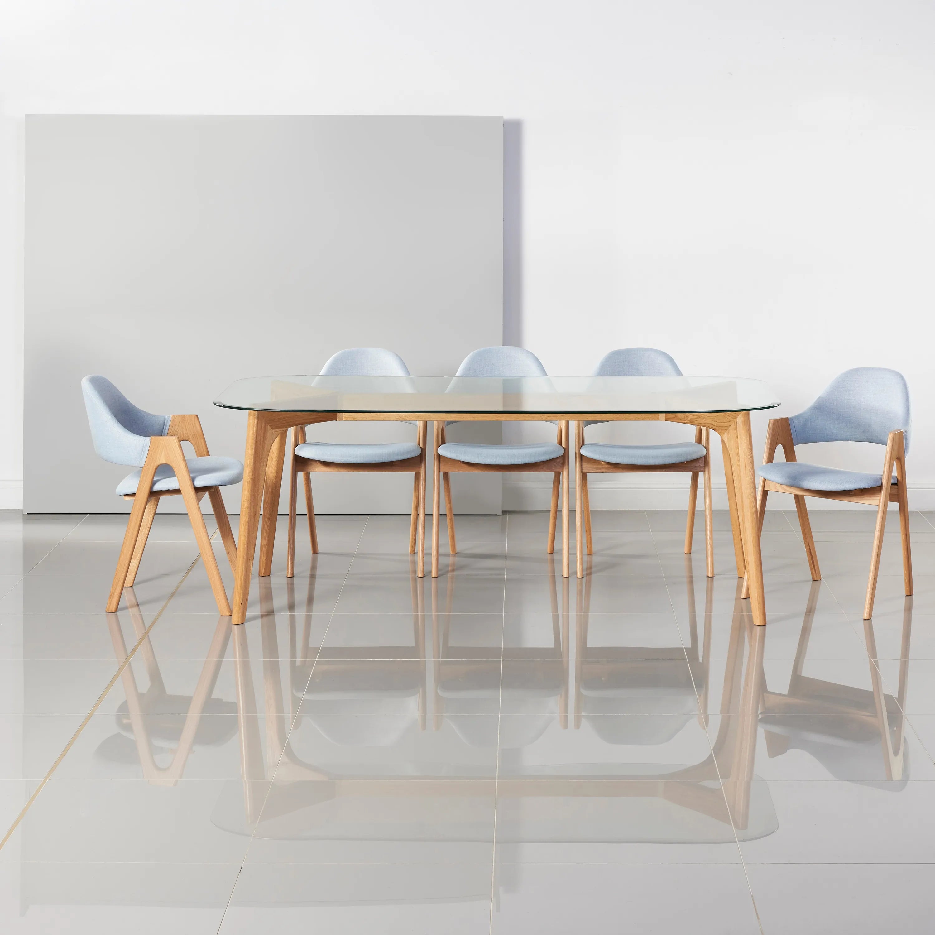 Nestor Dining Chair Pale Blue Fabric Solid American Oak