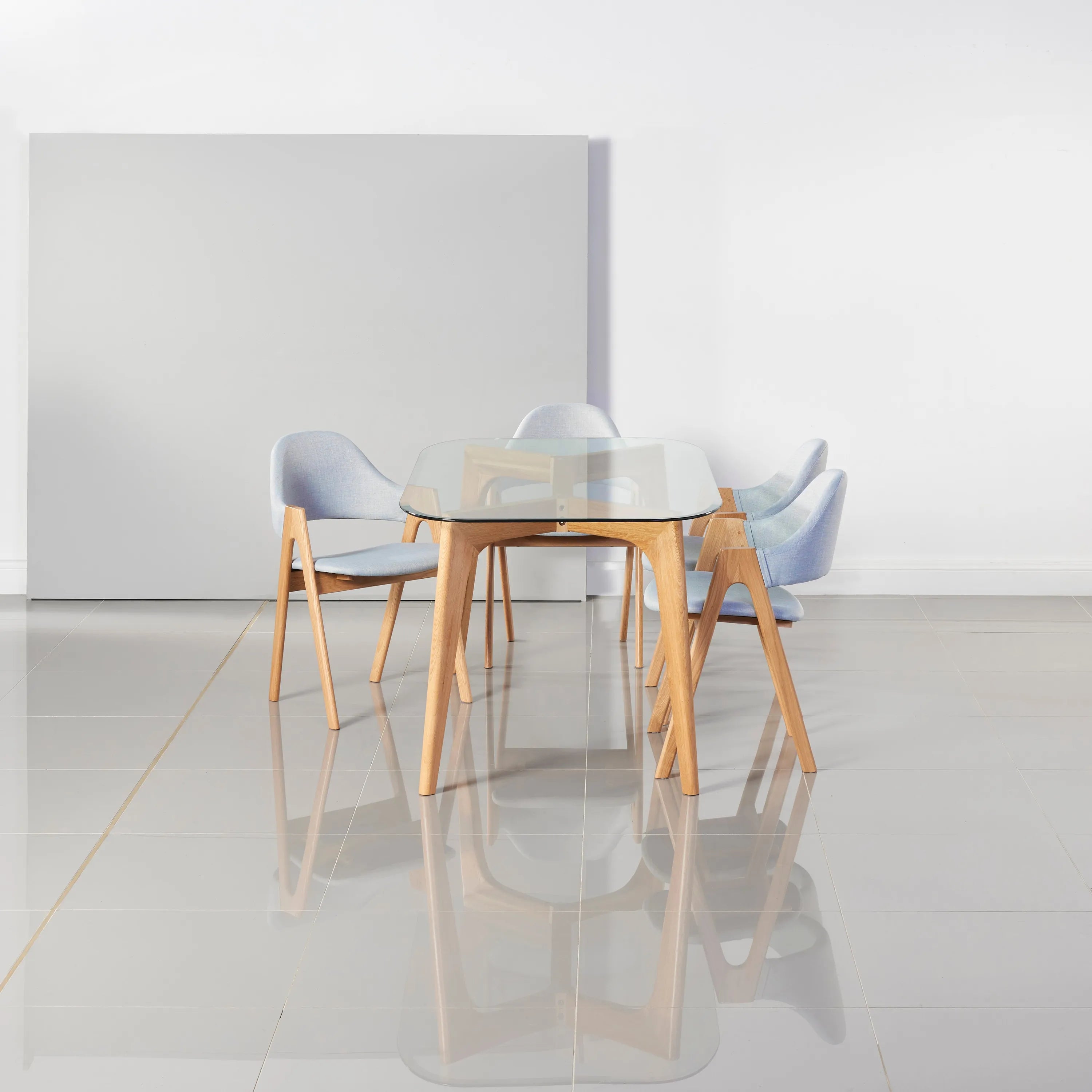 Nestor Dining Chair Pale Blue Fabric Solid American Oak
