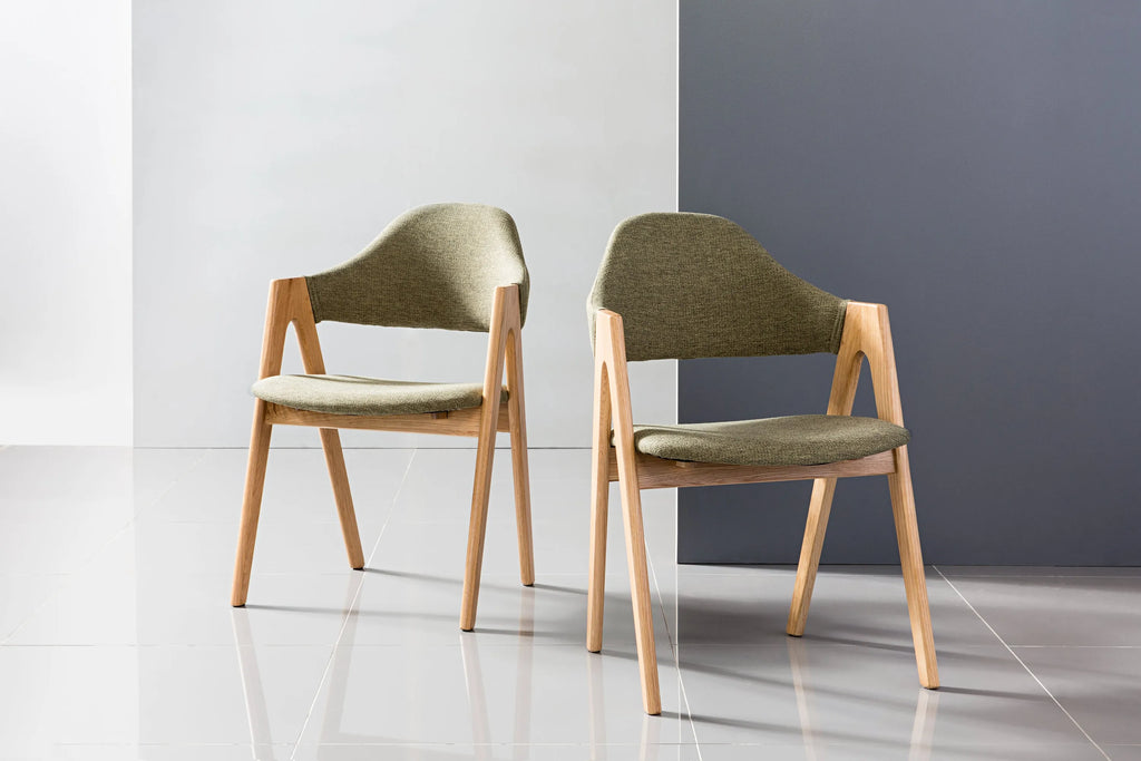 Nestor Dining Chair Sage Green Fabric Solid American Oak
