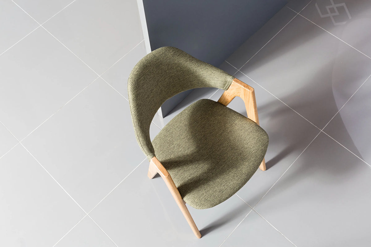 Nestor Dining Chair Sage Green Fabric Solid American Oak