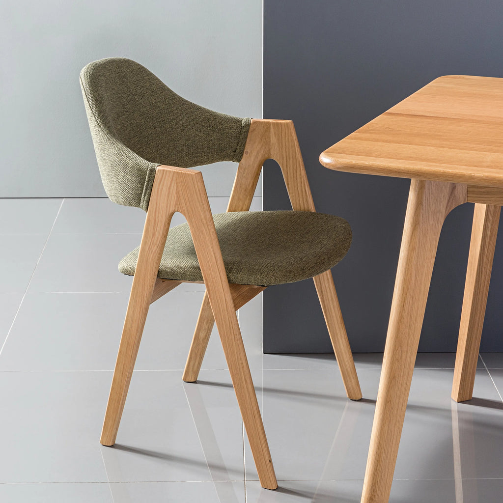Nestor Dining Chair Sage Green Fabric Solid American Oak