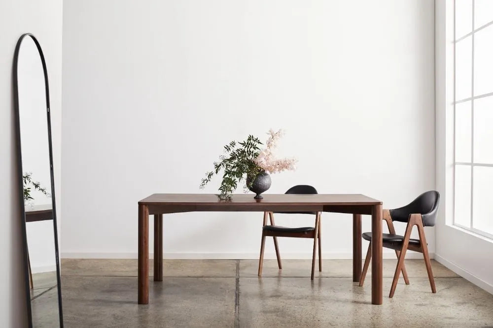 Nestor Dining Chair Black Leather Solid American Walnut