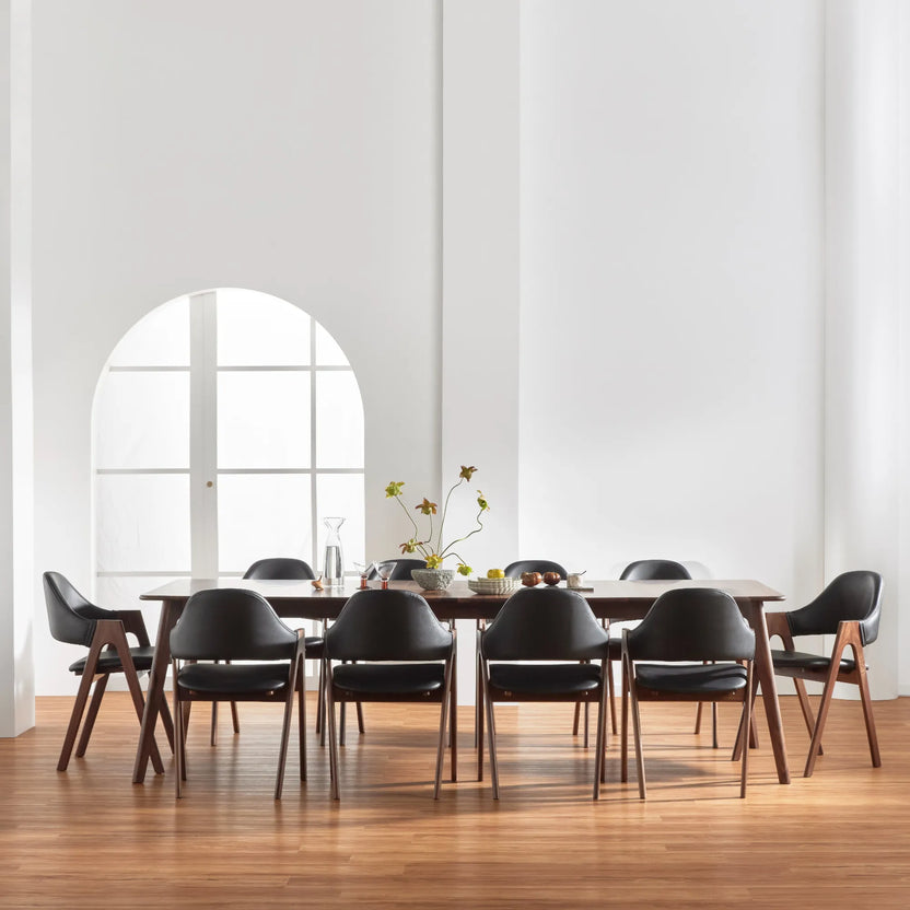 Nestor Dining Chair Black Leather Solid American Walnut