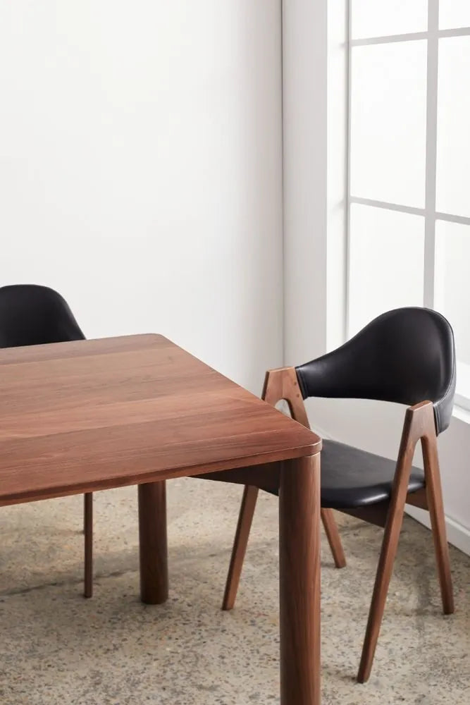 Nestor Dining Chair Black Leather Solid American Walnut