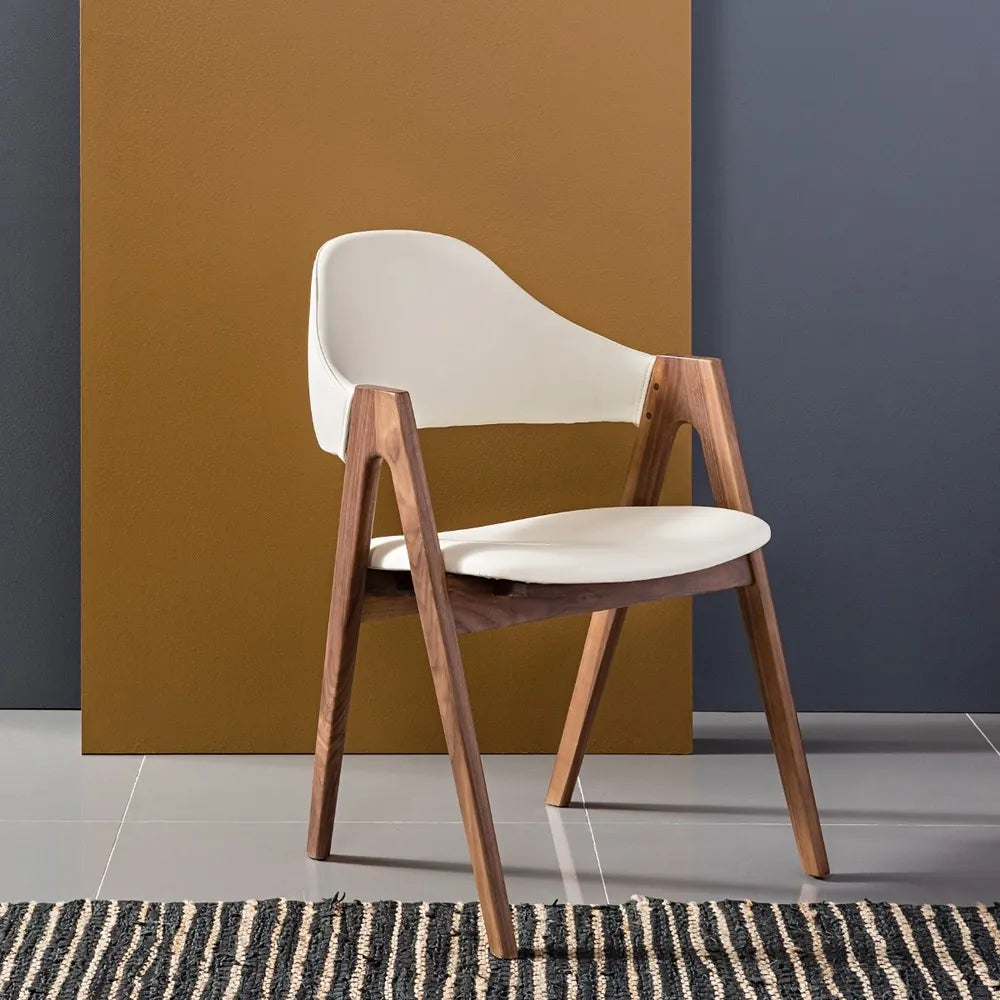 Nestor Dining Chair Cream Leather Solid American Walnut