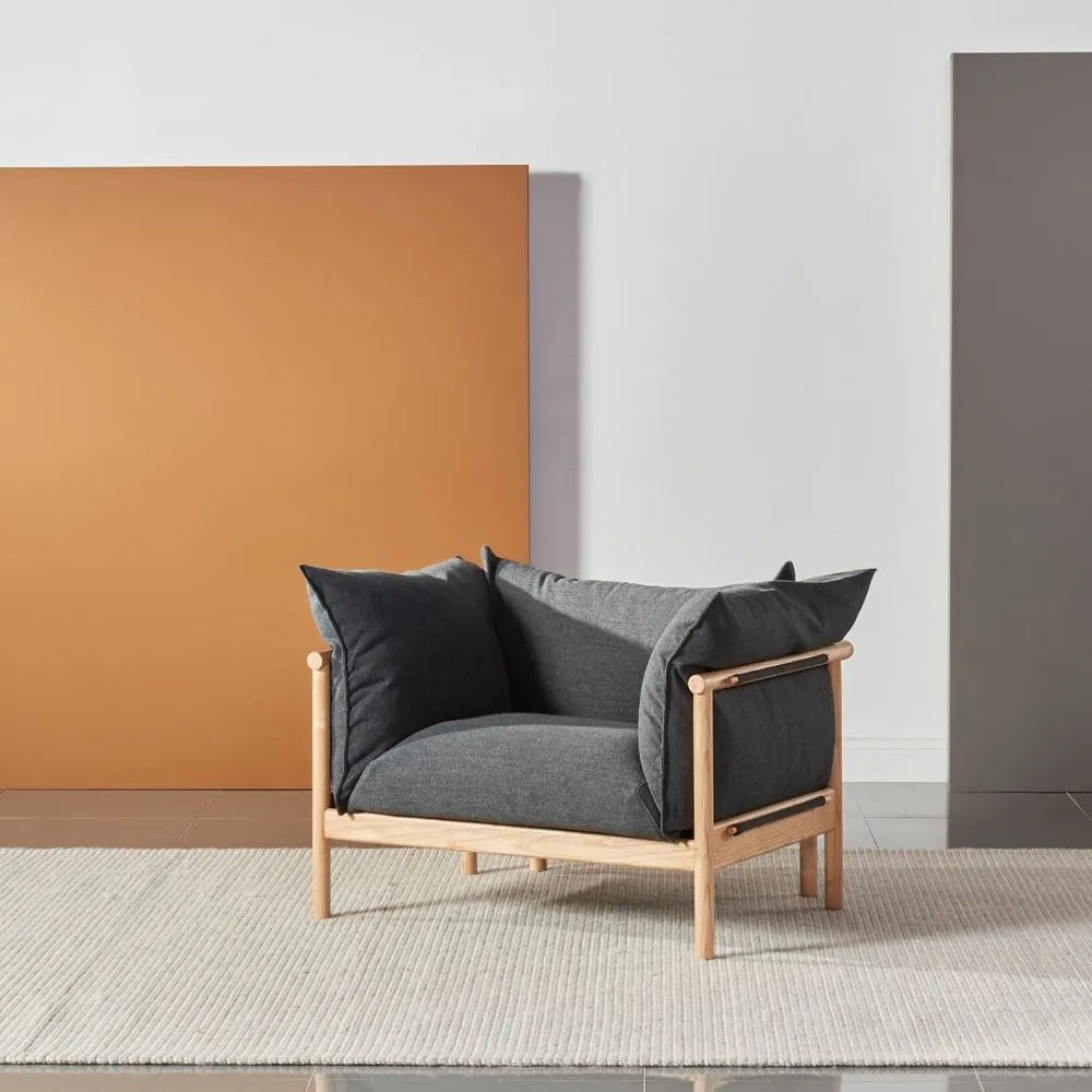 Olivia Armchair Granite Gray Fabric Solid American Oak