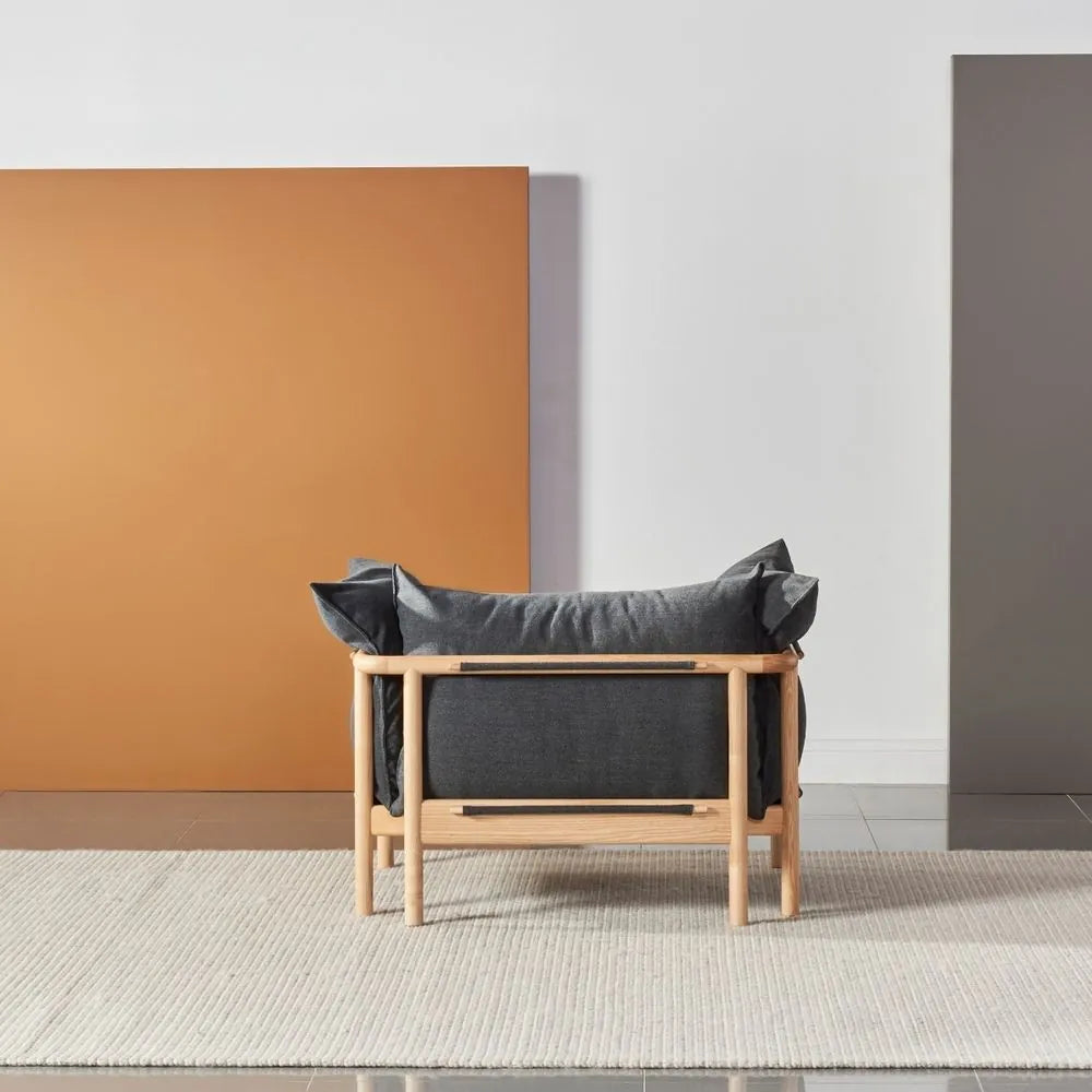 Olivia Armchair Granite Gray Fabric Solid American Oak