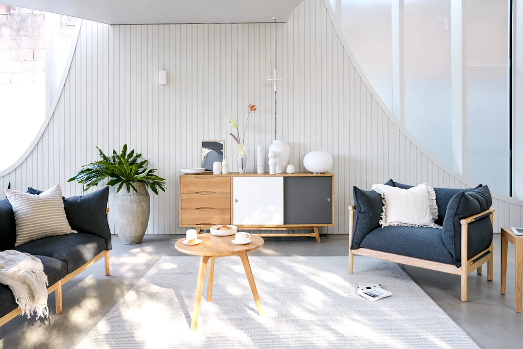 Olivia Armchair Granite Gray Fabric Solid American Oak